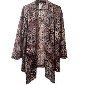 Chico's Floral Brown Sheer Women's‎ Long Sleeve Cardigan Size 2/L